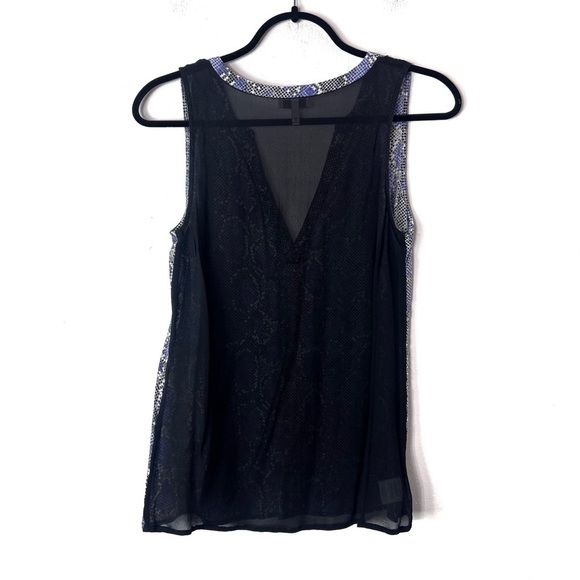 Joie Blue Black Silk Sheer Snakeskin Sleeveless V Neck Top Large - Picture 2 of 6